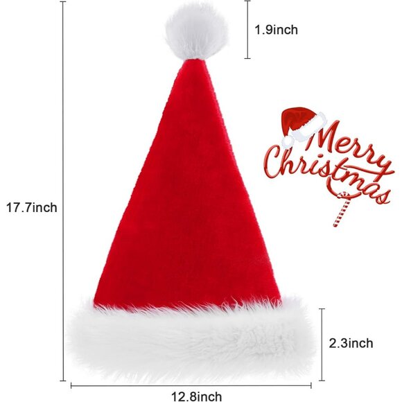 2Pcs Christmas Santa Hat for Adults, Red Velvet Double Layer Xmas Party Hat - Picture 6 of 8